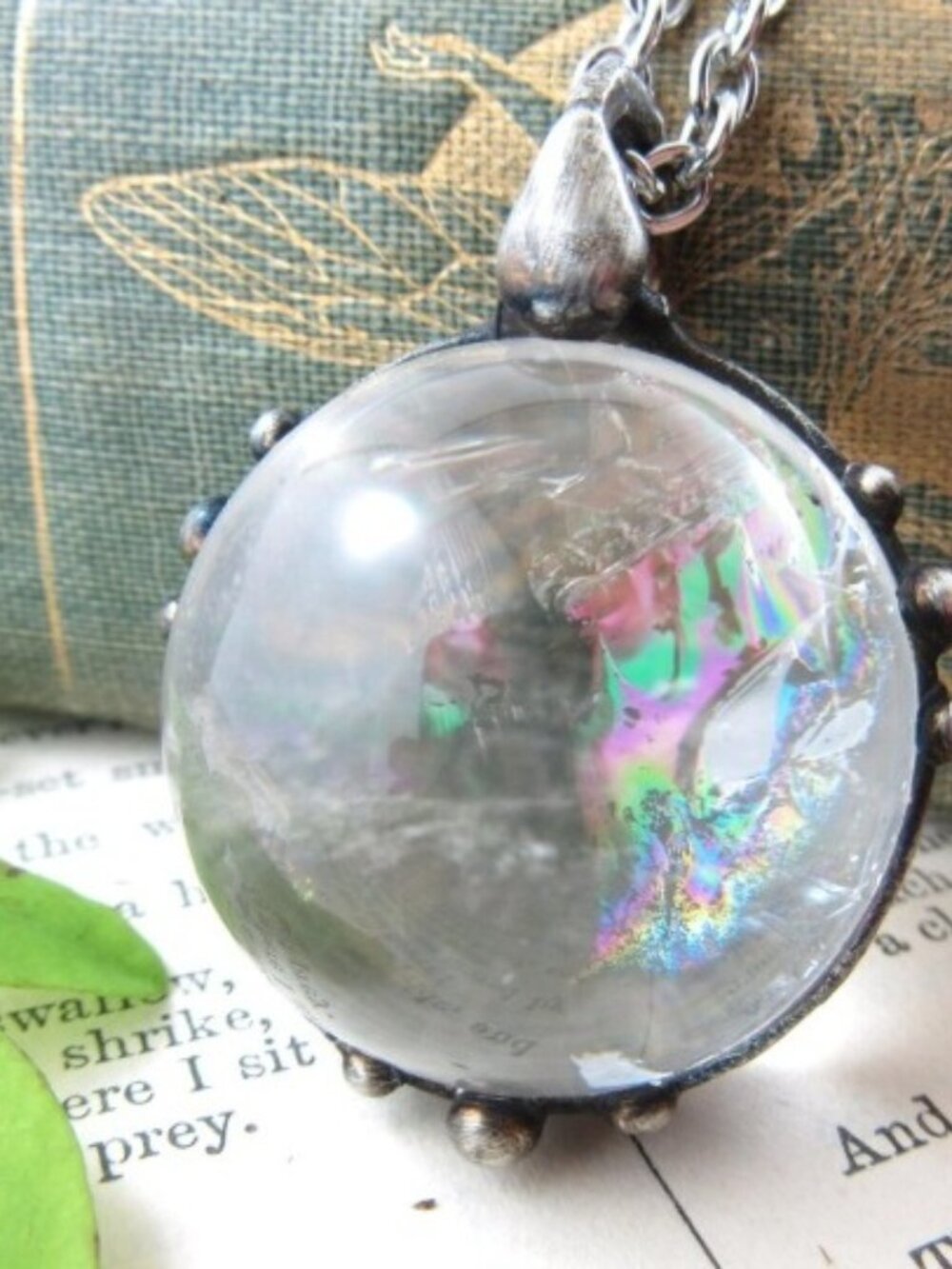Callisto Jewelry Quartz Crystal Ball Sphere Rainbow Flash Pendant Necklace